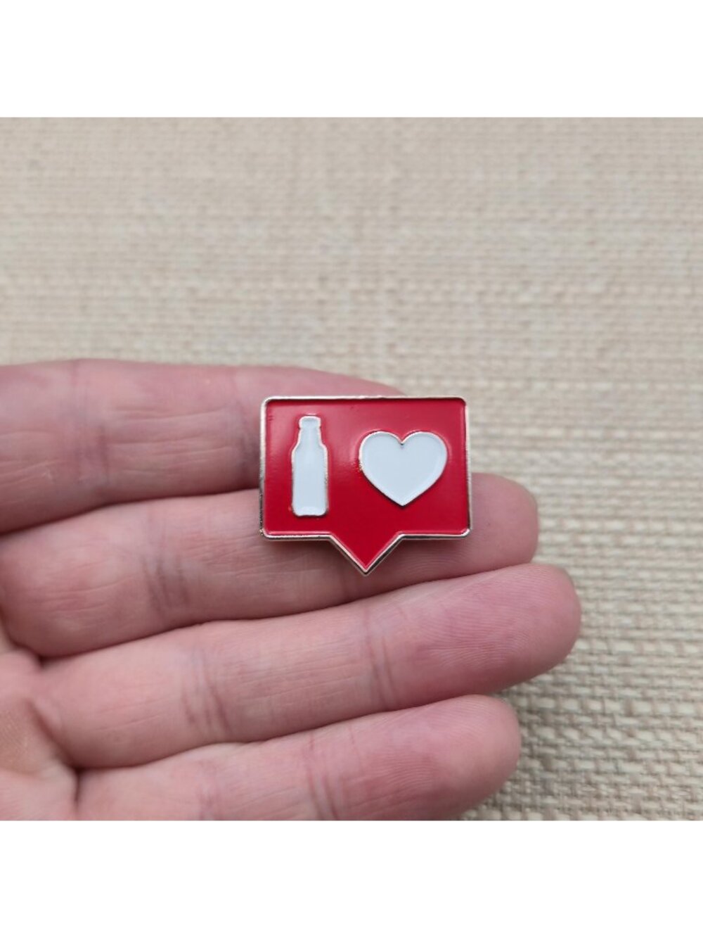 Social Media Instagram Style Milk Bottle and Heart Red Enamel Lapel Pin A8907